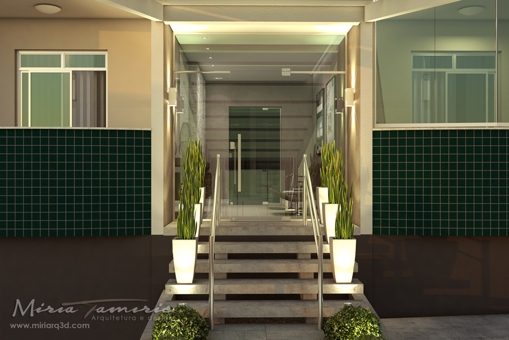 Maquete Eletrônica 3D e projeto - BH - Miriã Tamíris - Escada e Entrada edifício Residencial